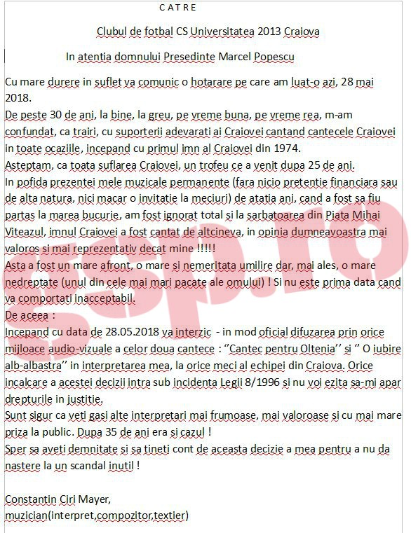 Sesizarea depusă de „Ciri” Mayer