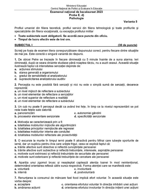 Subiecte psihologie BAC 2023. Ce au avut de rezolvat elevii care au ales să dea Bacul la această materie