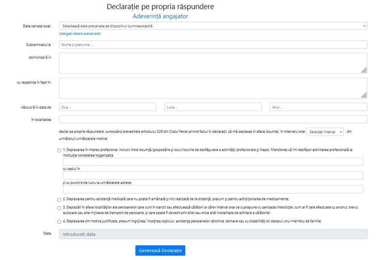 Așa arată declarația pe propria răspundere care poate fi descărcată de pe sts.ro