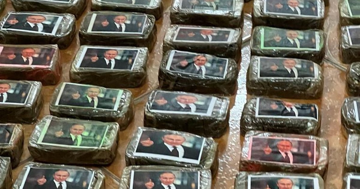 Chipul lui Vladimir Putin pe una dintre capturile de droguri. Foto: Surse judiciare