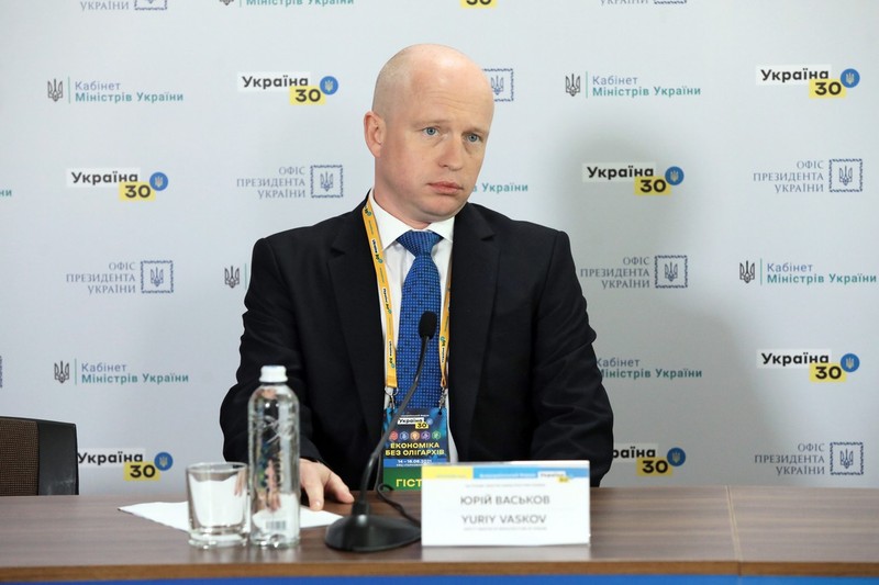 Deputy Minister of Infrastructure of Ukraine Yuriy Vaskov attends a press conference held on the sidelines of the Ukraine 30. Economy Without Oligarchs Forum, Kyiv, capital of Ukraine. Press conference of speakers of Ukraine 30. Economy Without Oligarchs Forum in Kyiv - 14 Jun 2021,Image: 615637928, License: Rights-managed, Restrictions: , Model Release: no