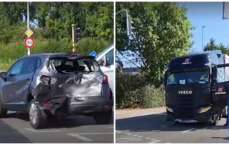 O șoferiță româncă de TIR a coborât îngrozită de la volan, după ce a lovit o mașină, în intersecție. Un bebeluș de 9 luni a ajuns în stare gravă la spital