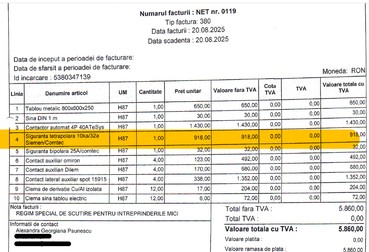 Factura încheiată cu Primăria Baia