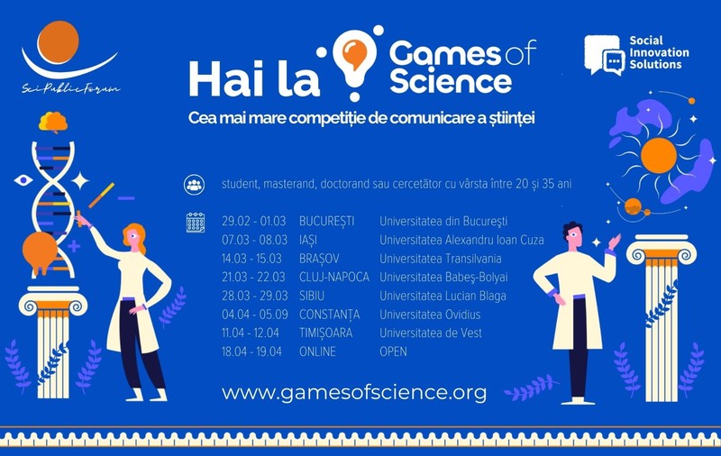 Începe a treia ediție Games of Science, competiția de comunicare în știință. Studenții și tinerii cercetători din București se pot înscrie până în 27 februarie