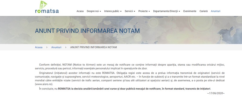 Informarea ROMATSA