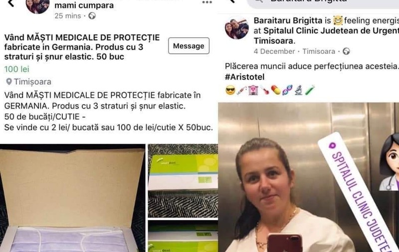 Scandalul ”asistentei medicale” care vinde măști medicinale pe Facebook. Tânăra este elevă la o școală postliceală sanitară