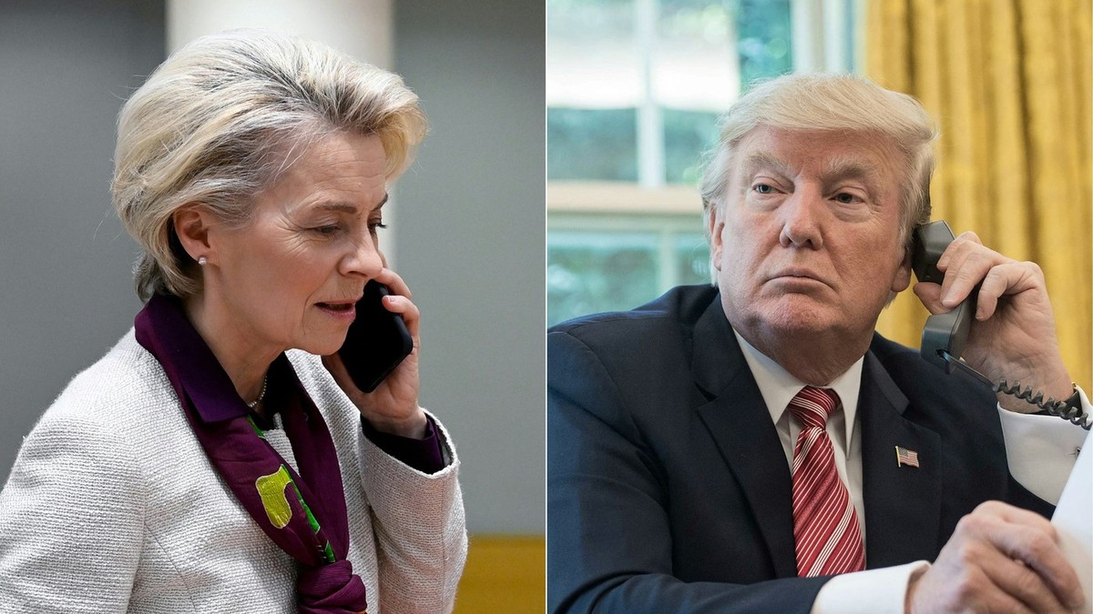 Colaj menit să redea o discuție telefonică între Ursula von der Leyen (stânga) și Donald Trump (dreapta) Foto: Profimedia