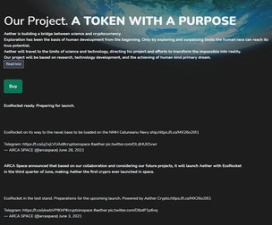Site-ul criptomonedei Aether vorbește despre lansarea rachetei EcoRocket