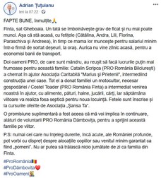 În mesajul său de pe Facebook, Țuțuianu a pus, practic, ștampila PRO de la partidul PRO România pe o inițiativă de caritate unde n-a avut nici un merit și care a fost complet apolitică