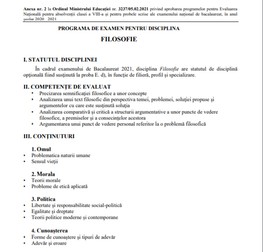 Programa filosofie Bac 2021