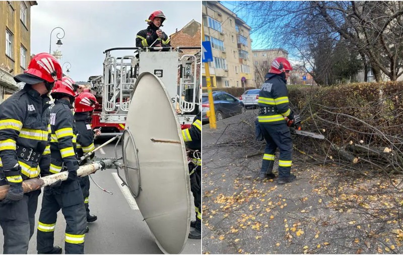 Pagube la Brașov din cauza vântului puternic: copaci doborâți, bucați de acoperiş desprinse de pe clădiri. FOTO