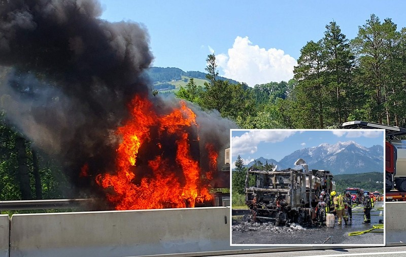 Un șofer român de TIR le-a povestit polițiștilor austrieci că a auzit o bubuitură puternică, apoi camionul a luat foc