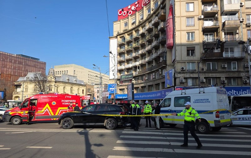 Accident la Piața Romană din București. O femeie a fost lovită în timp ce traversa pe trecerea de pietoni
