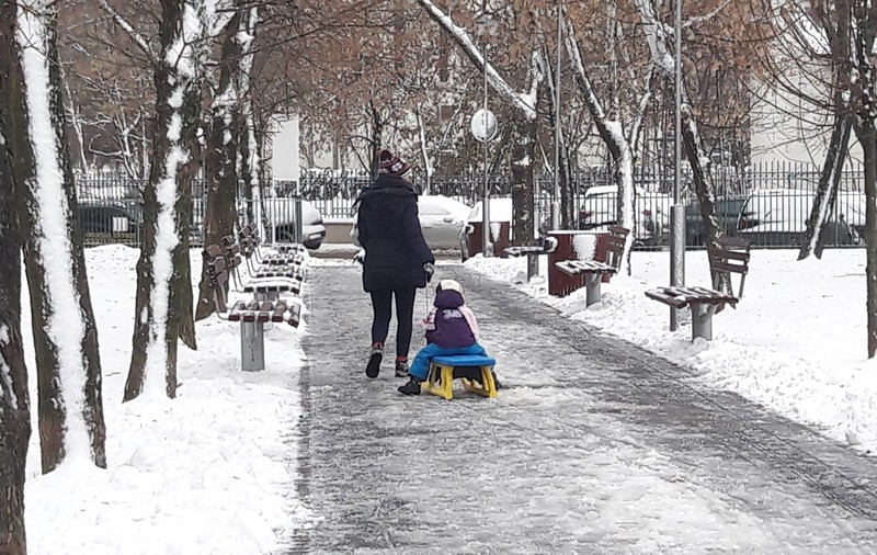 FOTO/ Pârtieee! Copiii au profitat de ninsoarea din weekend și au ieșit cu sania!