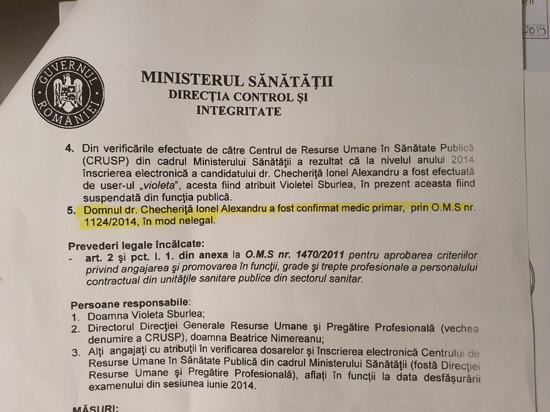 Concluziile raportului Corpului de Control al Ministerului Sănătății