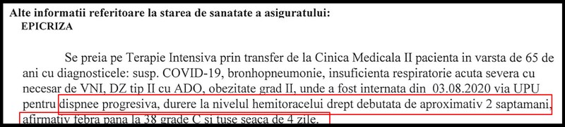 Fragment din buletinul de externare al decedatei Anei Nagy