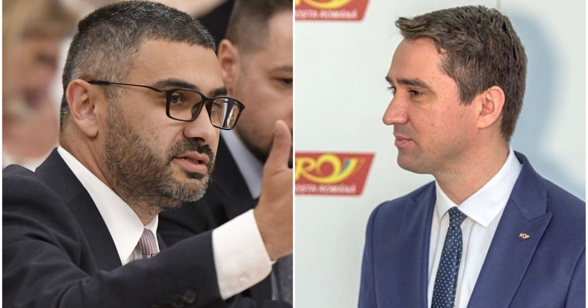 Florin Manole (stânga) este ministrul PSD al Muncii, iar Valentin Ștefan este directorul Poștei Române (PNL)