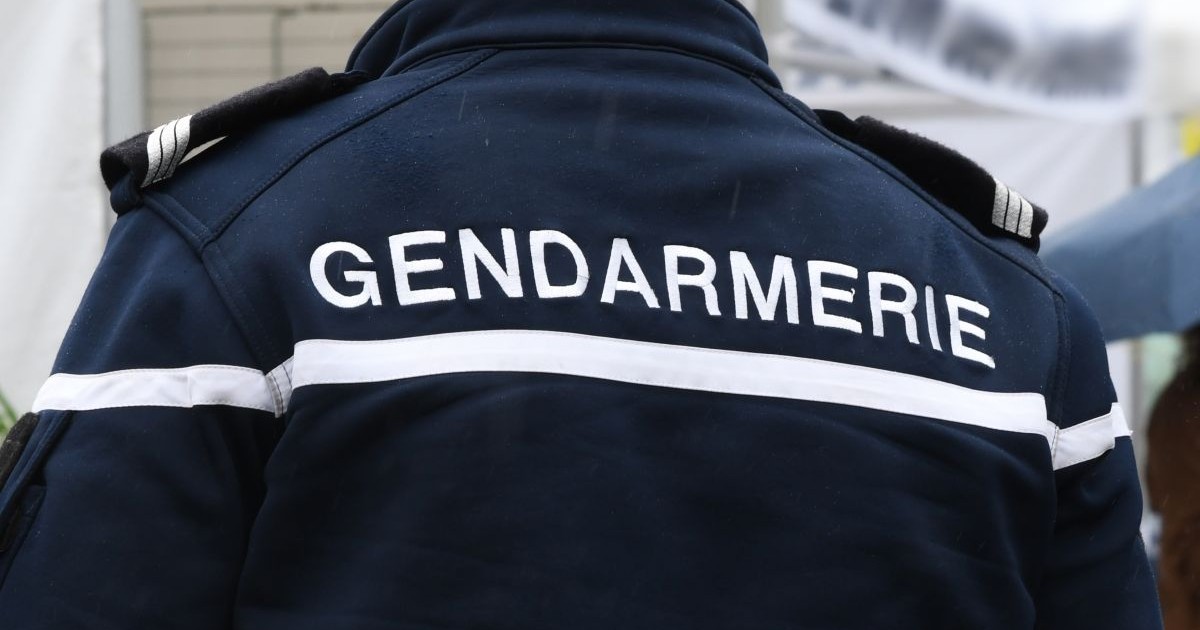 Spatele unui bărbat îmbrăcat în uniforma jandarmeriei, bleumarin cu alb, în Franța