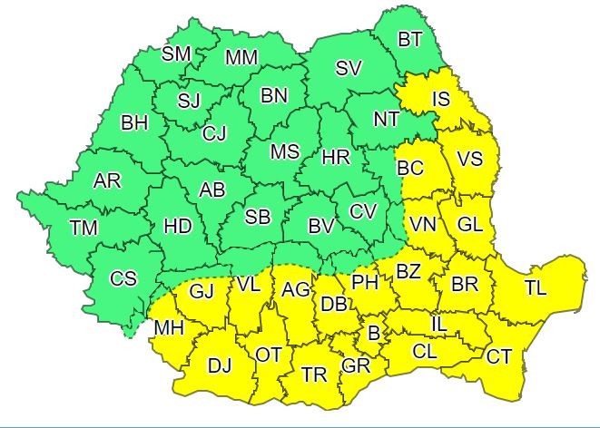 Zonele vizate de avertizare de caniculă | Sursa: meteoromania