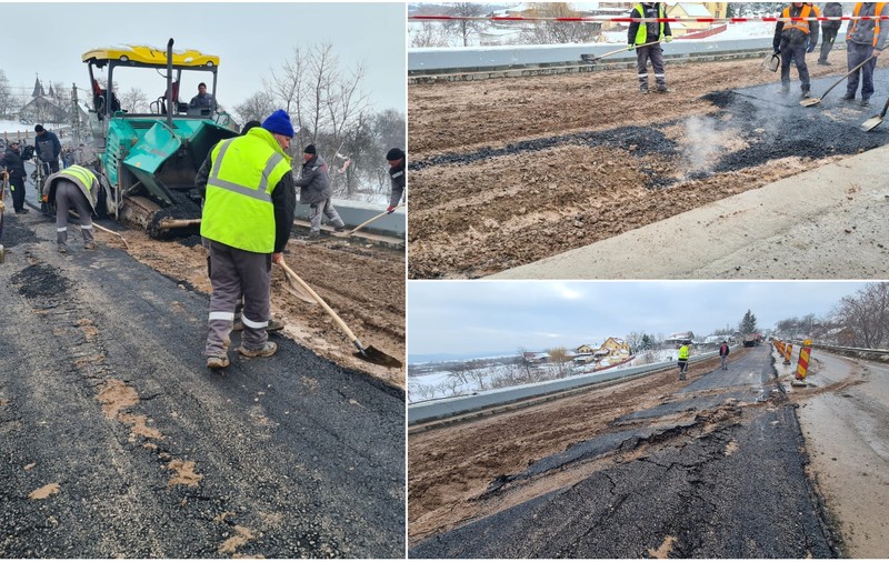 VIDEO | Drum național din Suceava asfaltat la zero grade și direct peste noroi: „Lucrări de etanșeizare”