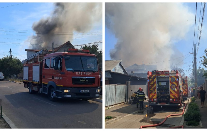 Ard două case din Brăila. Șapte autospeciale ISU intervin să stingă incendiul