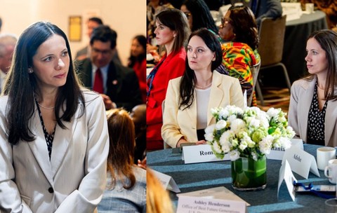  Colaj : Mirabela Gradinaru la New York, cu ocazia adunării ONU 21-septembrie-2026, participă la un eveniment organizat de fundașia Melaniei Trump, este îmbrăctă într-un cosutm de culoare bej