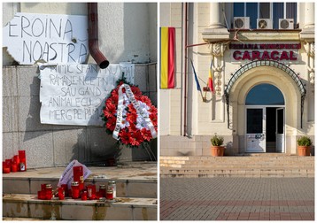 Pe treptele Primăriei din Caracal au rămas doar urme ale lumărilor aprinse astă-vară, acolo unde ceara a schimbat culoarea marmurei