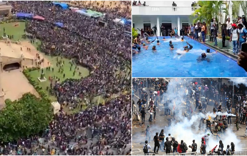 Momentul în care sute de oameni iau cu asalt reședința prezidențială din Sri Lanka. Au înotat apoi în piscina președintelui