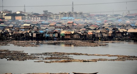 A photo taken on January 23, 2019 of the make-shift shanty Makoko community built on the lagoon shows the extreme poverty and inequality between the rich and the poor in Lagos Nigeria's commercial capital.,Image: 409827625, License: Rights-managed, Restrictions: TO GO WITH AFP STORY by Sophie BOUILLON, Model Release: no, Credit line: Profimedia