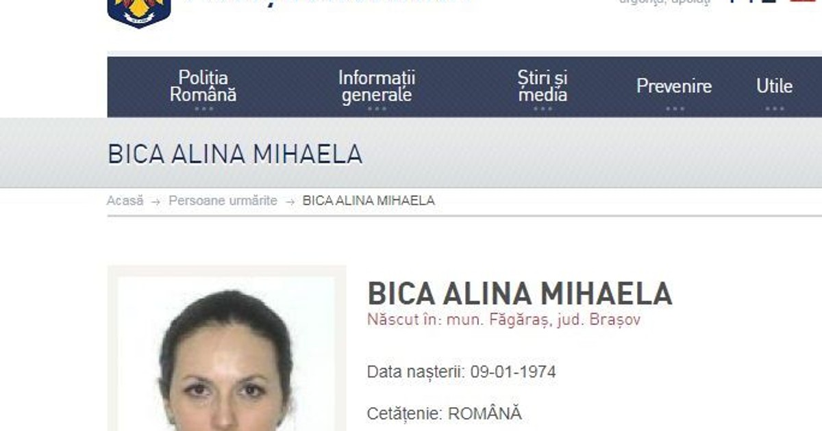Alina Bica a fost dată în urmărire. Fotografia fostei șefe DIICOT, pe site-ul Poliției Române