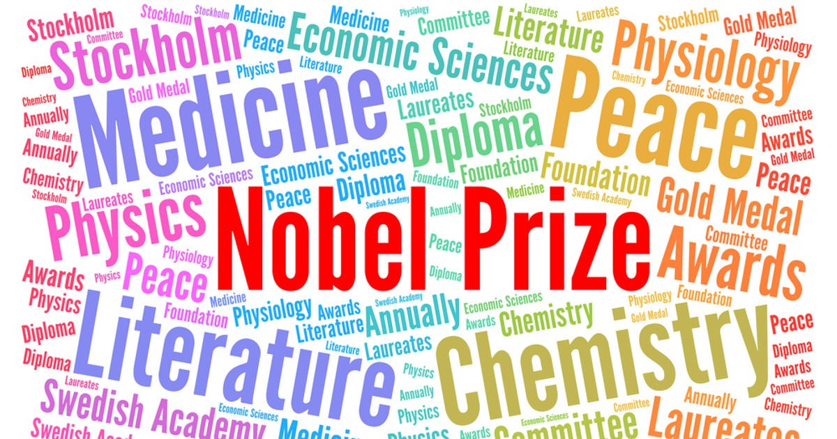 Ce sunt premiile Nobel - Imagine care are în centru cuvintele Nobel Prize şi în jur domeniile prestigioaselor distincţii
