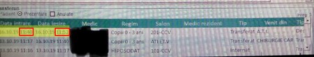 Un alt pacient a fost transferat virtual pe altă secție la 11:40, iar decesul a survenit 12 minute mai târziu, la 11:52