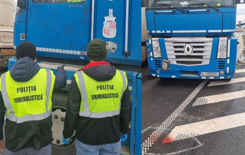 Un șofer de TIR a lovit intenționat cu autocamionul un coleg, în urma unei altercații, apoi a spart cu un borcan parbrizul unui alt autotren