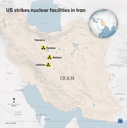 Locațiile instalațiilor nucleare iraniene atacate de SUA Foto: Profmedia Images