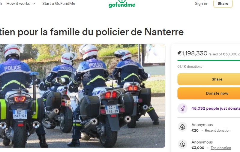 Strângerea de fonduri online pentru polițistul francez care l-a ucis pe tânărul Nahel a depășit 1 milion de euro