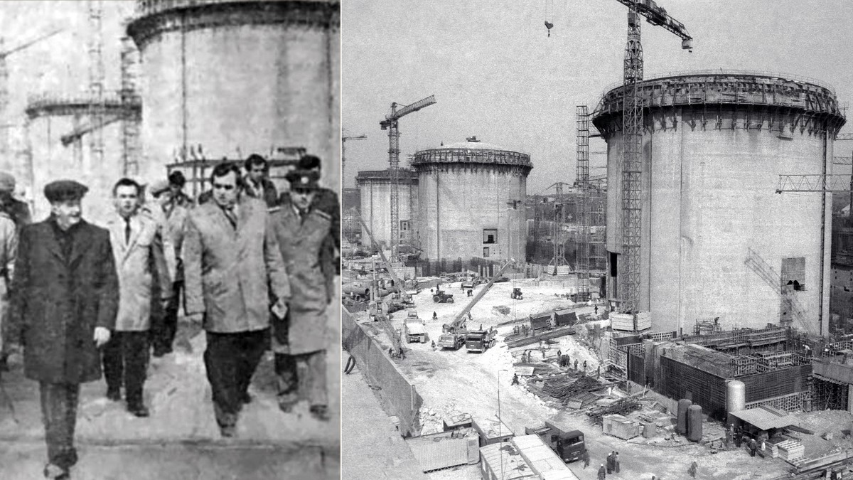 Un colaj cu Nicolae Ceausescu in vizita la centrala nucleara de la Cernavoda