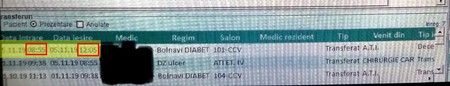 Într-un alt caz documentat, transferul a avut loc pe secția de chirurgie cardiovasculată la ora 8:55, iar decesul a survenit după 4 ore și 10 minute, la 12:05