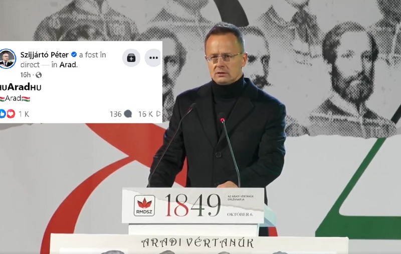 Steagul Ungariei încadrează numele orașului românesc Arad, într-o postare a ministrului maghiar de externe Peter Szijjarto