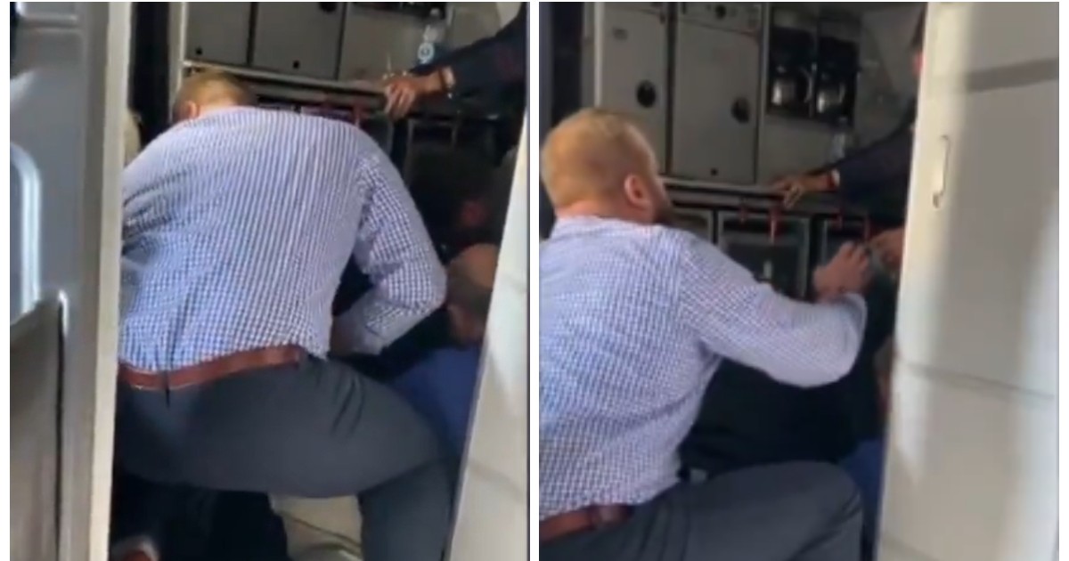 Momentul în care un pasager leagă bărbatul cu bandă adezivă