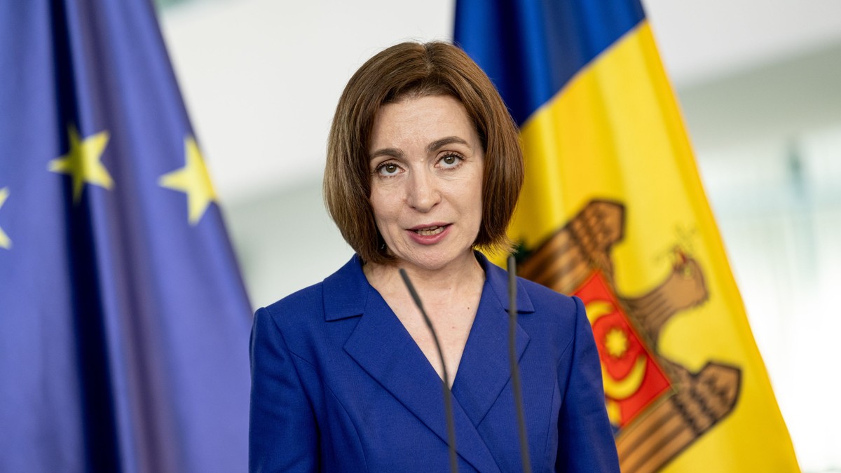 Maia Sandu vorbește la o conferință de presă la Berlin