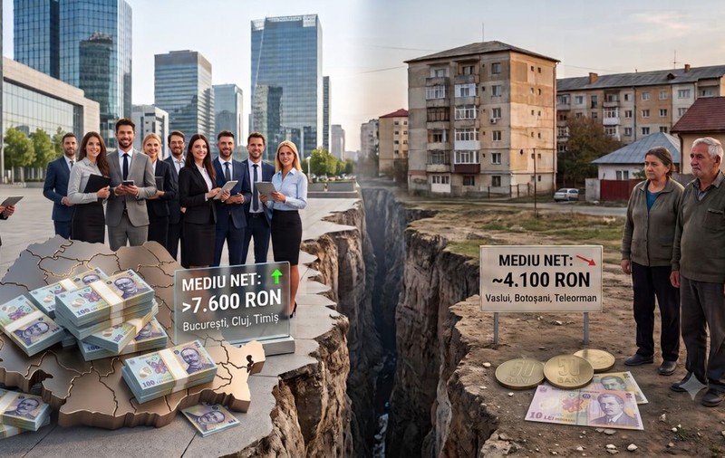 Harta salariilor din România: județele unde se câștigă cei mai mulți bani și cele care au rămas la coadă. E o diferență de 3.500 de lei