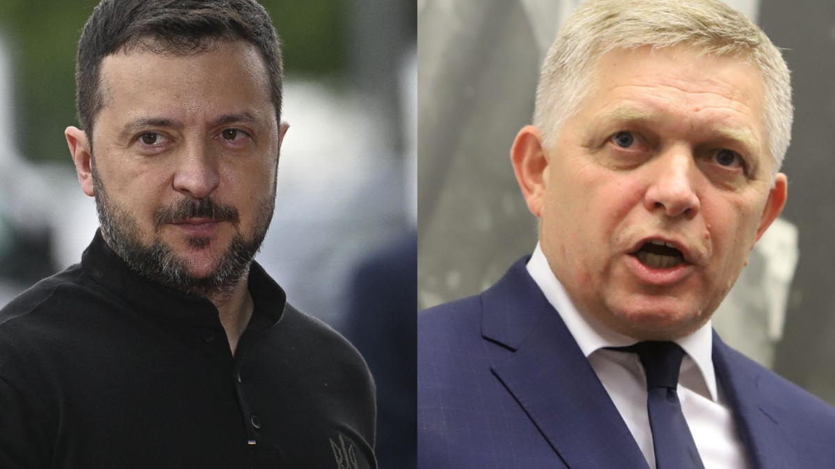 Colaj cu președintele ucrainean Volodimir Zelenski (stânga) și premierul slovac Robert Fico (dreapta) Foto: Hepta