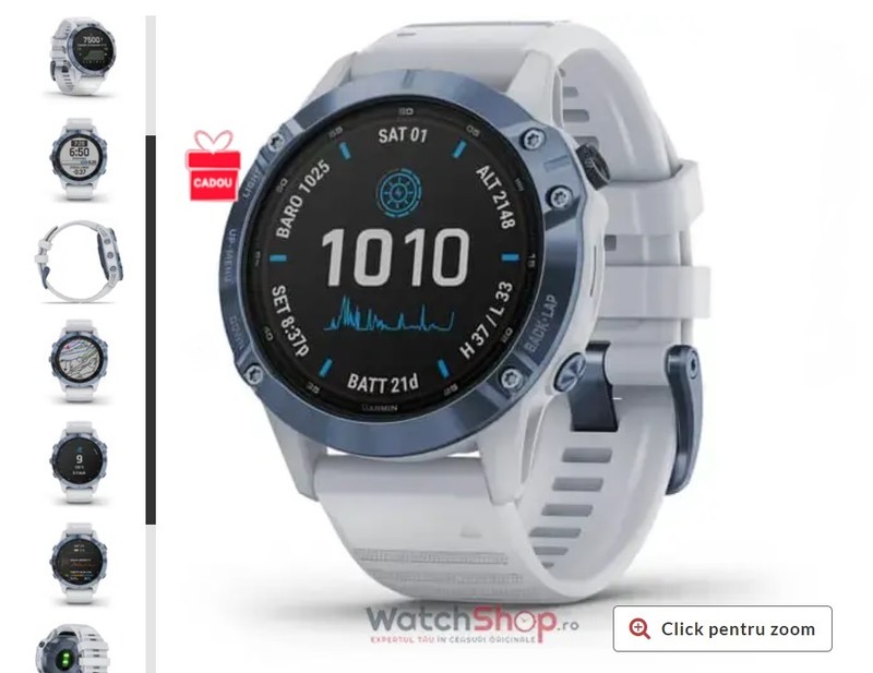 Ceasul Smartwatch Garmin Fenix 6, Solar Silver/Black Band GPS, 47 mm