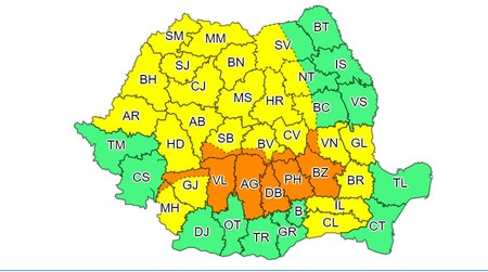 Zonele vizate de avertizarea de vijelii Foto: ANM