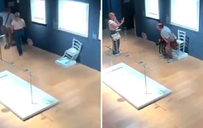 Momentul în care un turist face bucăți un scaun cu cristale „Van Gogh”. Piesa antică de mobilier a cedat sub greutatea bărbatului I VIDEO