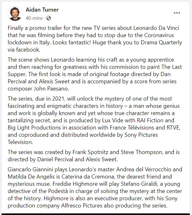 Pagina de Facebook creată de fanii actorului irlandez Aidan Turner