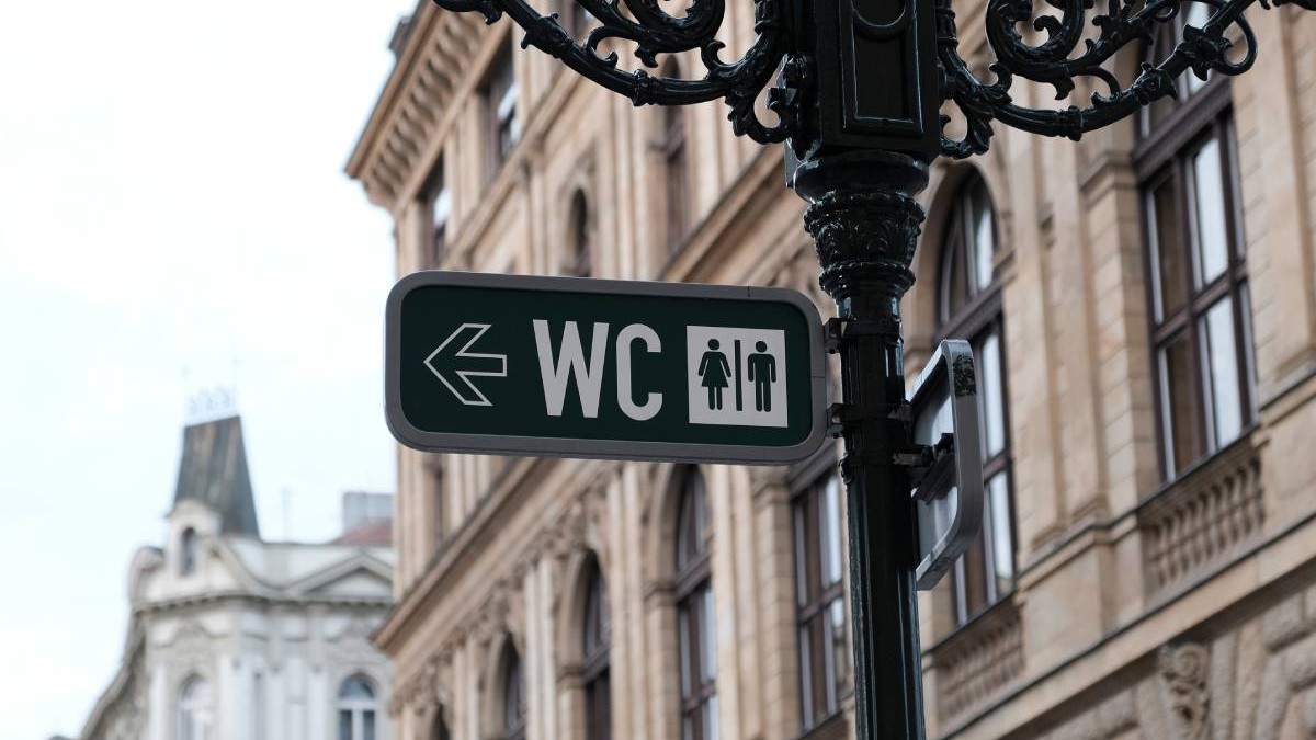 semn de toateta publica wc pe un stalp in oras