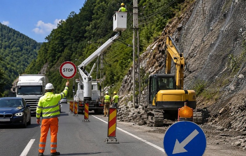 Încep lucrările de pregătire pentru protecția versanților pe DN 7CC! Circulația pe Centura Călimănești va fi restricționată în august