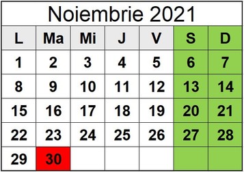 Zile libere noiembrie 2021 - calendar