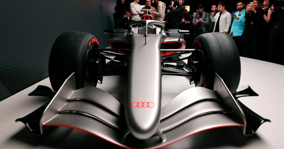 Mașina de F1 a echipei Audi F1, care va concura în Formula 1 începând cu sezonul 2026, la München, în sudul Germaniei, pe 12 noiembrie 2025.